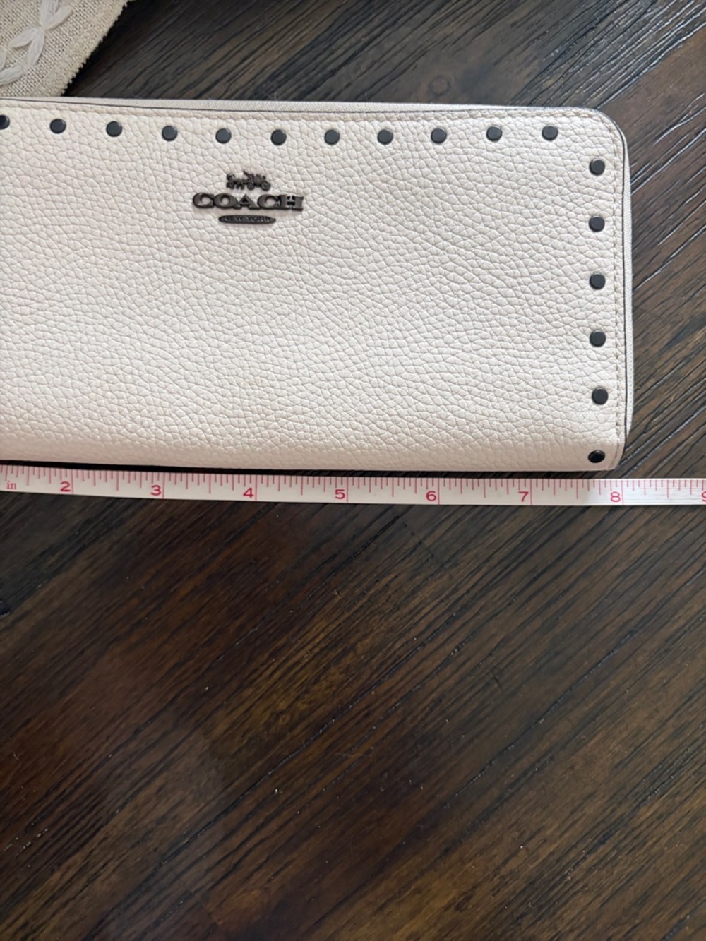 Coach Accordion Cream Pebbled Zip Wallet with Stud Trim - Picture 12 of 13